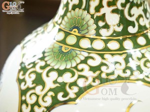 Bảo bình men màu bổ khung Tứ Cảnh Phú Quý vẽ vàng 24k, cao 60cm