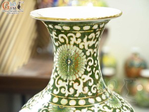 Bảo bình men màu bổ khung Tứ Cảnh Phú Quý vẽ vàng 24k, cao 60cm