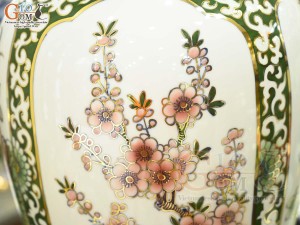 Bảo bình men màu bổ khung Tứ Cảnh Phú Quý vẽ vàng 24k, cao 60cm