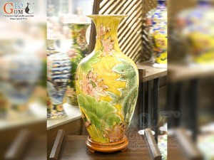 Bảo bình men màu cảnh Cá Chép Liên Hoa vẽ vàng 24k, cao 60cm