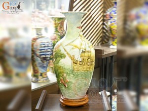 Bảo bình men màu cảnh Thuận Buồm Xuôi Gió vẽ vàng 24k, cao 60cm