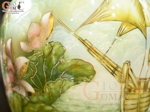 Bảo bình men màu cảnh Thuận Buồm Xuôi Gió vẽ vàng 24k, cao 60cm