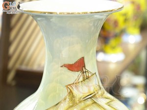Bảo bình men màu cảnh Thuận Buồm Xuôi Gió vẽ vàng 24k, cao 60cm