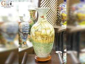 Bảo bình men màu cảnh Thuận Buồm Xuôi Gió vẽ vàng 24k, cao 60cm