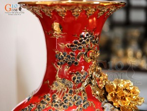 Bảo bình men màu đỏ đắp nổi Thuận Buồm Xuôi Gió vẽ vàng 24k, cao 85cm