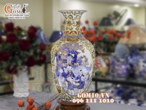 Bảo bình men màu vẽ vàng 24k, Nhị cảnh Bách Nhi Bách Phúc, cao 60cm