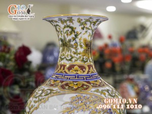 Bảo bình men màu vẽ vàng 24k, Nhị cảnh Bách Nhi Bách Phúc, cao 60cm