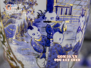 Bảo bình men màu vẽ vàng 24k, Nhị cảnh Bách Nhi Bách Phúc, cao 60cm