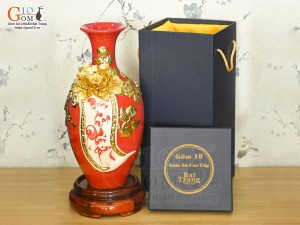 Bảo bình tài lộc Vinh Hoa Phú Quý đắp nổi dát vàng 24k nền đỏ, cao 30cm