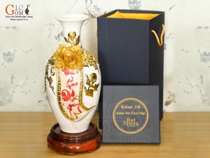 Bảo bình tài lộc Vinh Hoa Phú Quý đắp nổi dát vàng 24k, nền trắng cao 30cm