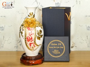 Bảo bình tài lộc Vinh Hoa Phú Quý đắp nổi dát vàng 24k, nền trắng cao 30cm