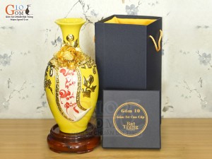 Bảo bình tài lộc Vinh Hoa Phú Quý đắp nổi dát vàng 24k nền vàng, cao 30cm