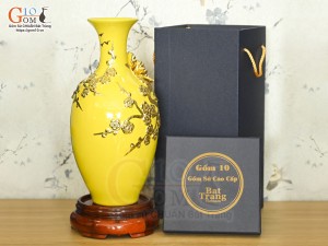 Bảo bình tài lộc Vinh Hoa Phú Quý đắp nổi dát vàng 24k nền vàng, cao 30cm