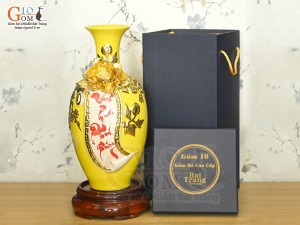 Bảo bình tài lộc Vinh Hoa Phú Quý đắp nổi dát vàng 24k nền vàng, cao 30cm