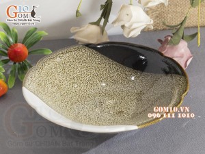 Bát cánh hoa men hỏa biến gấm vàng Cát Tường, đường kính 18cm