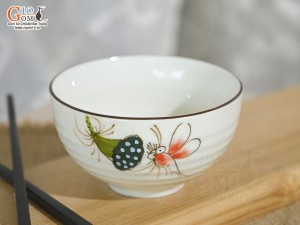 Bát cơm men kem vẽ Chuồn Sen