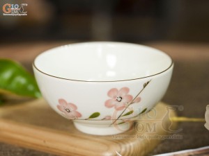 Bát cơm men kem vẽ hoa Đào hồng