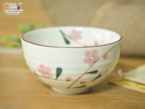Bát cơm men kem vẽ hoa Đào phai