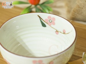 Bát cơm men kem vẽ hoa Đào phai