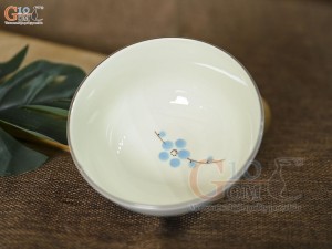 Bát cơm men kem vẽ hoa Đào xanh
