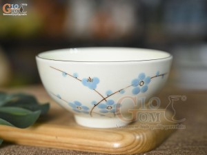 Bát cơm men kem vẽ hoa Đào xanh