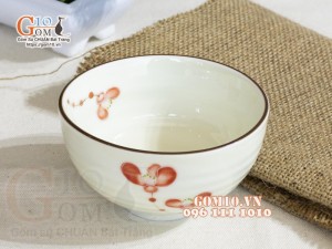 Bát cơm men kem vẽ hoa Hải Đường