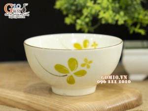 Bát cơm men kem họa tiết cỏ may mắn in logo