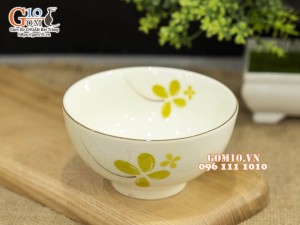 Bát cơm men kem họa tiết cỏ may mắn in logo