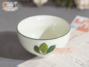 Bát cơm men kem vẽ lá Ngò gai