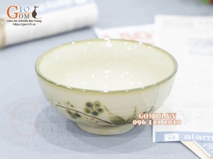 Bát cơm men kem vẽ chuồn tre