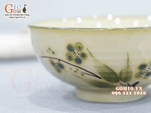 Bát cơm men kem vẽ chuồn tre