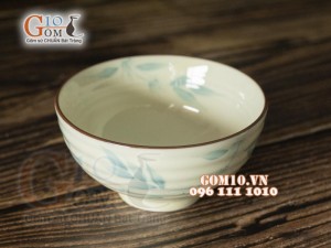 Bát cơm men kem vẽ trúc xanh