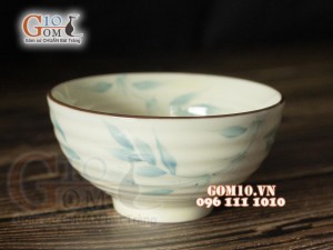 Bát cơm men kem vẽ trúc xanh