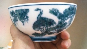 Bát cơm men lam cổ,hoạ tiết tùng hạc