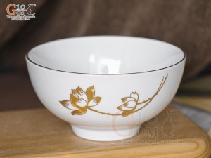 Bát cơm men trắng hoa Sen kẻ viền vàng 24k