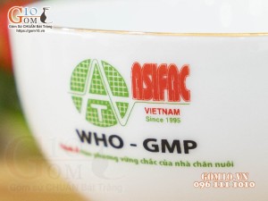 Bát cơm men trắng kẻ chỉ vàng kim, in logo