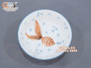 Bát cơm men trắng vẽ tiểu ngư