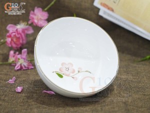 Bát cơm men trắng vẽ hoa Đào hồng