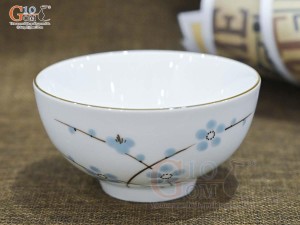 Bát cơm men trắng vẽ hoa Đào xanh