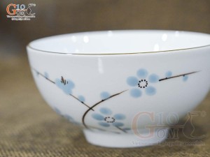 Bát cơm men trắng vẽ hoa Đào xanh