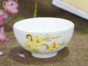 Bát cơm men trắng vẽ hoa Mai vàng