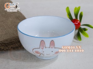 Bát cơm men trắng vẽ Thỏ con