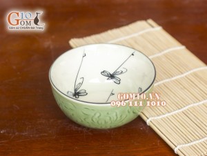 Bát cơm men xanh vẽ chuồn chuồn