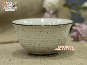 Bát cơm miệng loe men kem tấm kẻ chỉ