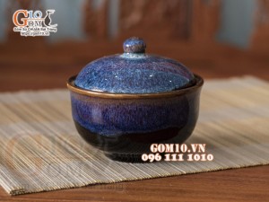 Bát cơm nắp không tai men hoả biến xanh đá, đường kính 10,5cm