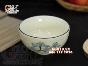 Bát cơm men kem vẽ hoa Sen xanh