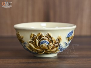 Bát cơm thờ men hoàng tộc đắp nổi hoa Sen Phú Quý