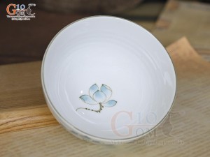 Bát cơm vân giả vuốt men trắng vẽ hoa Sen xanh