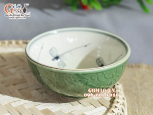 Bát cơm xanh đồng vẽ Chuồn kim