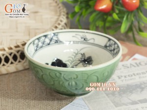 Bát cơm xanh đồng vẽ Sen